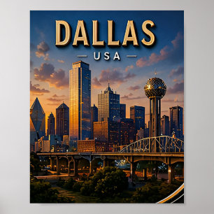 Dallas Reseskylinje och Reunion Tower Poster