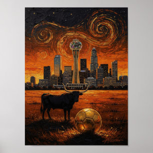 Dallas Siluett Longhorn VM 2026 Fotboll Poster