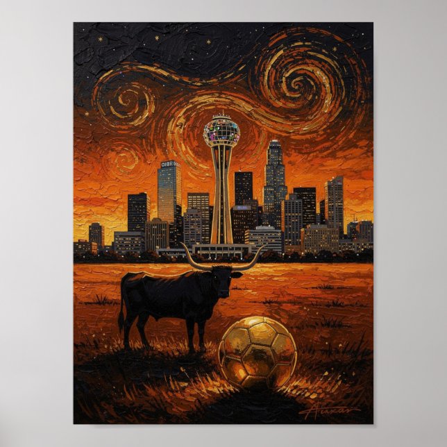 Dallas Siluett Longhorn VM 2026 Fotboll Poster (Framsidan)