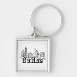 Dallas Skyline Art Design Dallas Skyline Design Fyrkantig Silverfärgad Nyckelring