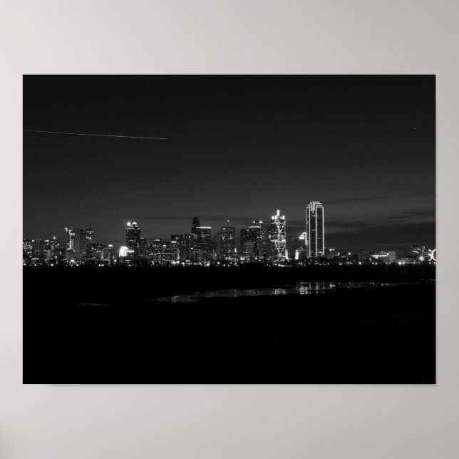 Dallas Skyline Dawn Pano Grayscale Poster (Framsidan)