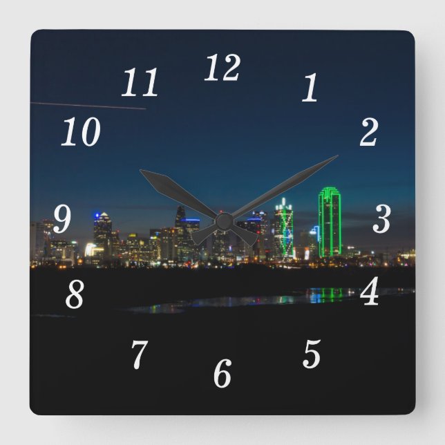 Dallas Skyline Dawn Pano Wall Clock Fyrkantig Klocka (Framsida)