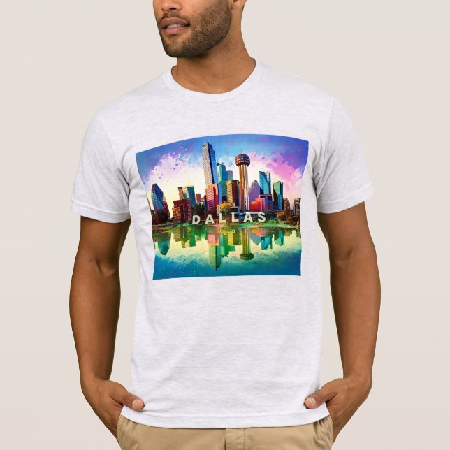 Dallas Skyline Graffiti Art T Shirt (Framsida)