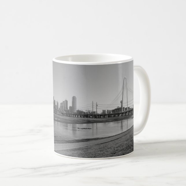 Dallas Skyline Grayscale Coffee Mugg (Framsida höger)