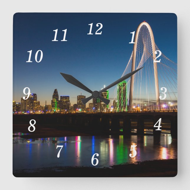 Dallas Skyline Gryning Väggram Fyrkantig Klocka (Framsida)