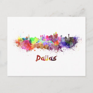 Dallas skyline i vattenfärg vykort