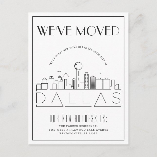 Dallas Skyline Modern Deco | Flyttmeddelande Meddelande Vykort (Framsida)