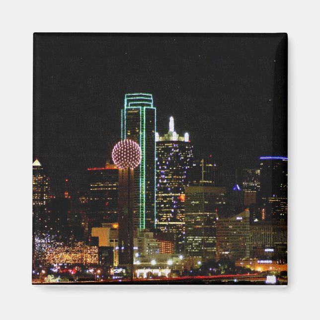 Dallas Skyline på natten Magnet (Framsidan)