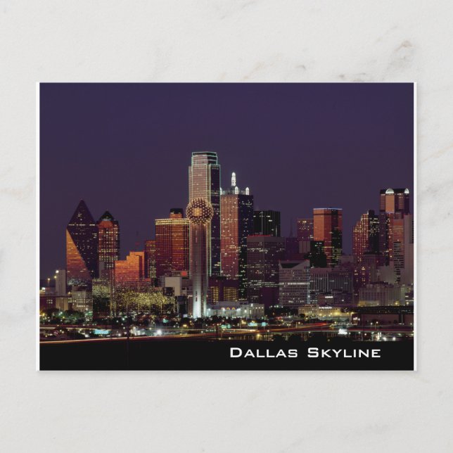 Dallas Skyline på vykort för natten (Framsida)