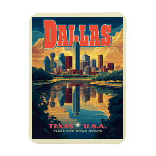 Dallas Skyline Retro Travel Magnet