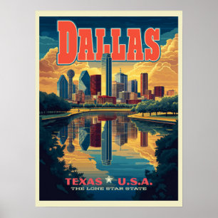 Dallas Skyline Retro Travel Poster