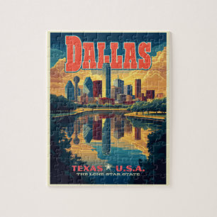 Dallas Skyline Retro Travel Pussel