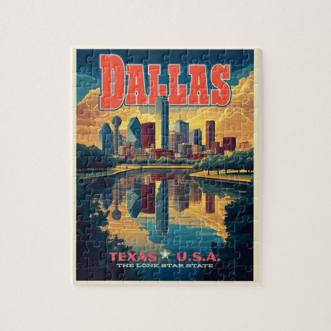 Dallas Skyline Retro Travel Pussel (Vertikal)