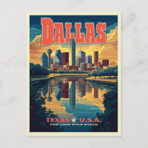 Dallas Skyline Retro Travel Vykort