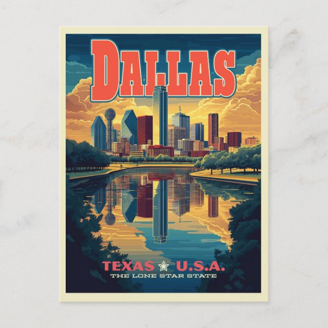 Dallas Skyline Retro Travel Vykort (Framsida)