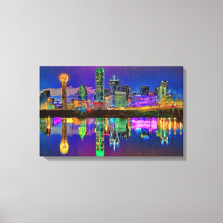 Dallas Skyline vid Nattutredigering av Canvas Art