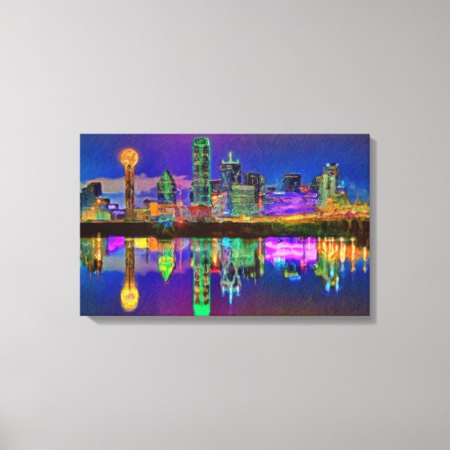 Dallas Skyline vid Nattutredigering av Canvas Art (Framsida)