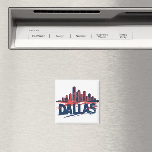 Dallas Skyline Watercolor Art Print – Texas Stad Magnet (In Situ (Dishwasher))