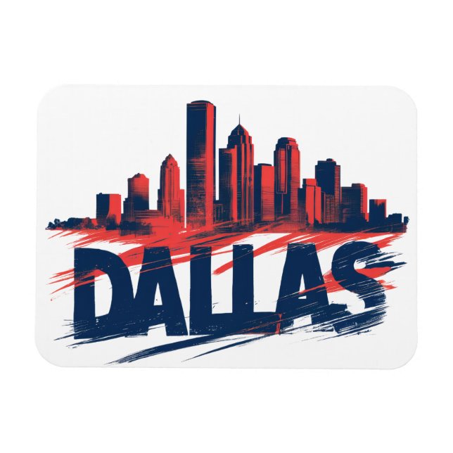 Dallas Skyline Watercolor Art Print – Texas Stad Magnet (Horisontell)