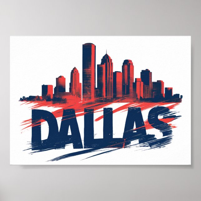 Dallas Skyline Watercolor Art Print – Texas Stad Poster (Framsidan)