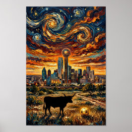 Dallas Sunset Swirl World Cup Fotboll Van Gogh Kon Poster