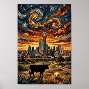 Dallas Sunset Swirl World Cup Fotboll Van Gogh Kon Poster