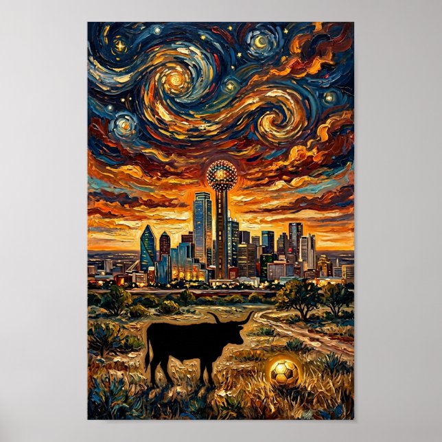 Dallas Sunset Swirl World Cup Fotboll Van Gogh Kon Poster (Framsidan)