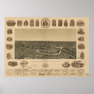 Dallas Texas 1892 Antique Panoramic Karta Poster