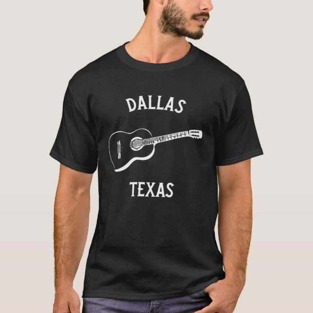 Dallas Texas Acoustic Guitar Country Music T Shirt (Framsida)