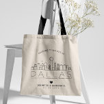 Dallas, Texas Bröllop | Stylized Skyline Tygkasse<br><div class="desc">En unik bröllop-väska för ett bröllop som tar ställe i staden Dallas i Texas. Det här tecknet illustrerar stadens unika skylt med namn under. Detta följs av information om bröllopsdagen i ett matchande öppet,  invändigt stil.</div>