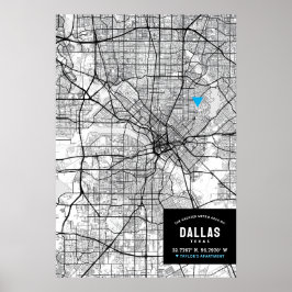 Dallas, Texas City Karta + Markera din plats Poster
