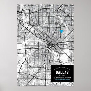 Dallas, Texas City Karta + Markera din plats Poster