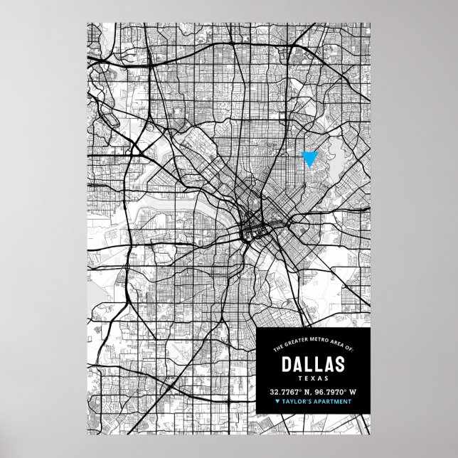 Dallas, Texas City Karta + Markera din plats Poster (Framsidan)