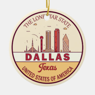 Dallas Texas City Skyline Emblem Julgransprydnad Keramik