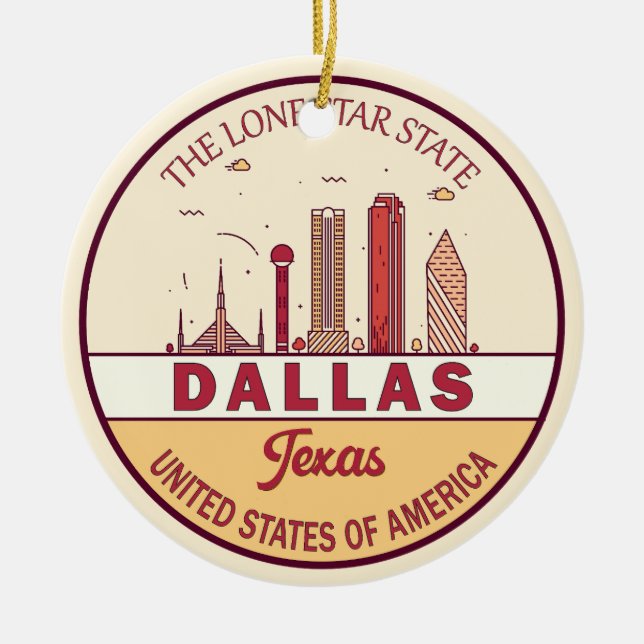 Dallas Texas City Skyline Emblem Julgransprydnad Keramik (Framsidan)
