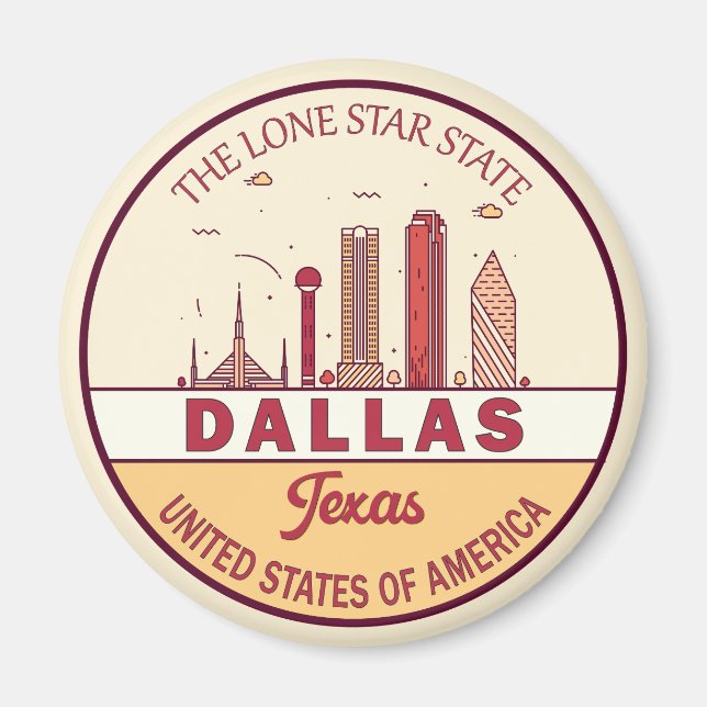 Dallas Texas City Skyline Emblem Magnet (Framsidan)