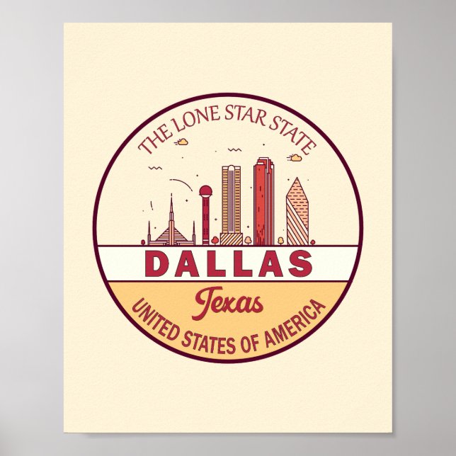Dallas Texas City Skyline Emblem Poster (Framsidan)