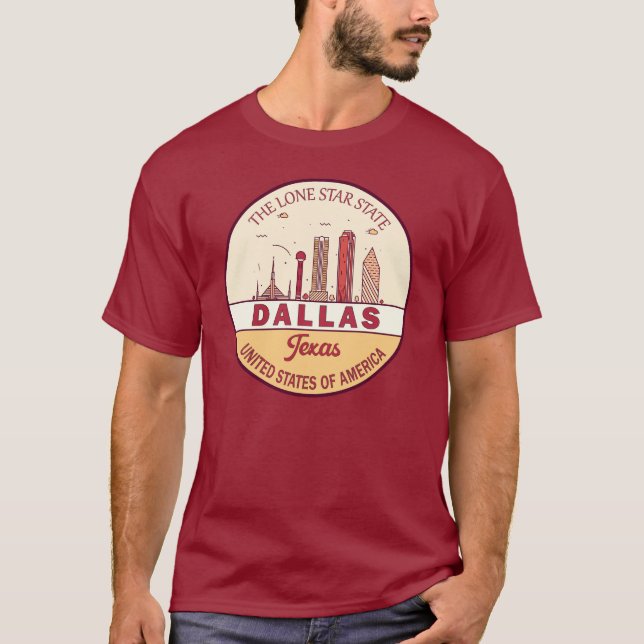 Dallas Texas City Skyline Emblem T Shirt (Framsida)