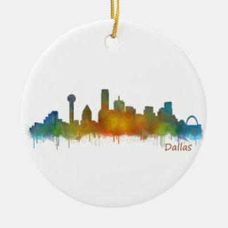 Dallas Texas City Watercolor Skyline Hq v2 Julgransprydnad Keramik