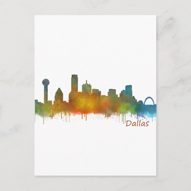 Dallas Texas City Watercolor Skyline Hq v2 Vykort (Framsida)