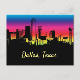Dallas Texas Colorful City Skyline Vykort