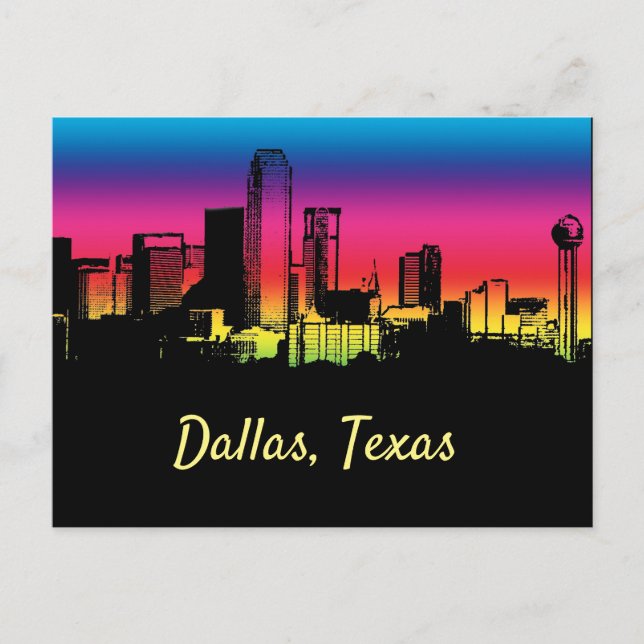 Dallas Texas Colorful City Skyline Vykort (Framsida)