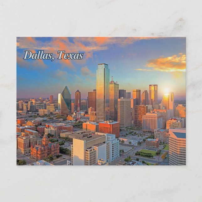 Dallas, Texas Downtown View vid Sunset Vykort (Framsida)