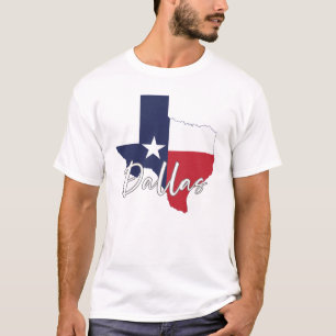 Dallas, Texas Flagga Karta Manar White T Shirt