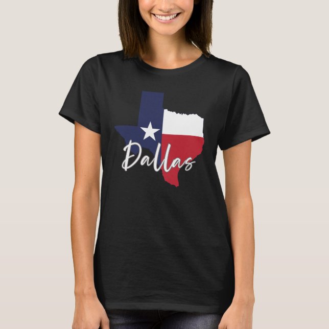 Dallas, Texas Flagga Karta Women's Black T Shirt (Framsida)