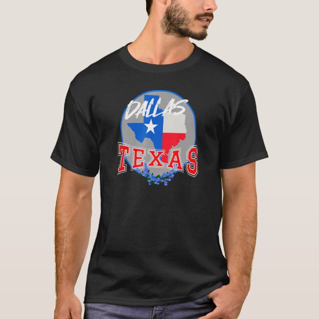 Dallas Texas in Red White & Blue Bonnet Flower T Shirt (Framsida)