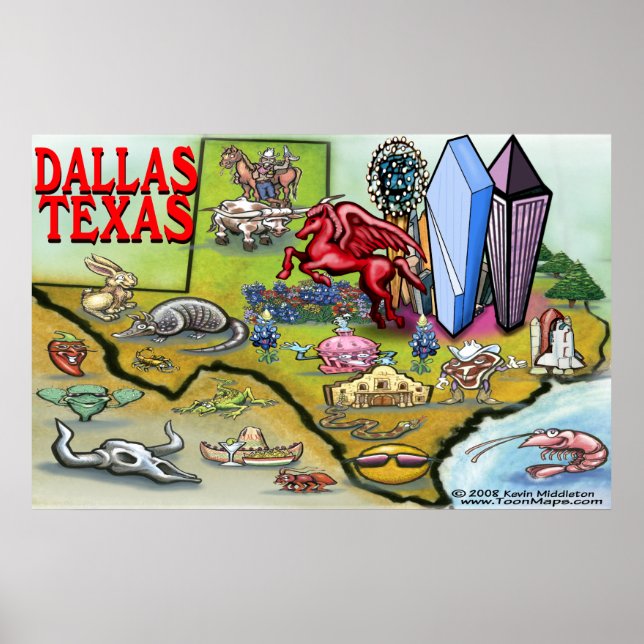 Dallas TEXAS Karta Poster (Framsidan)