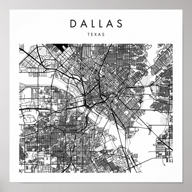 Dallas Texas Minimal Modern Street Karta Poster (Framsidan)