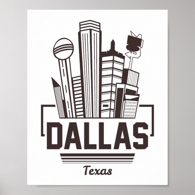 Dallas Texas Modern Siluett Urban Grafisk Design Poster (Framsidan)