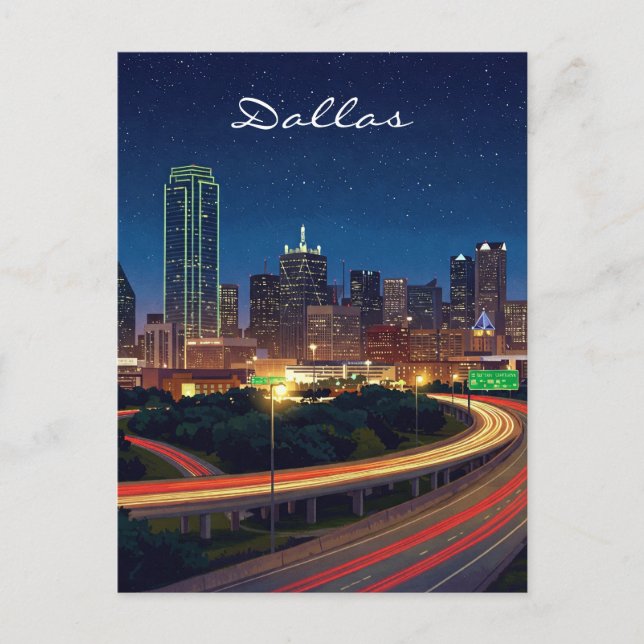Dallas Texas Night Postcard Vykort (Framsida)